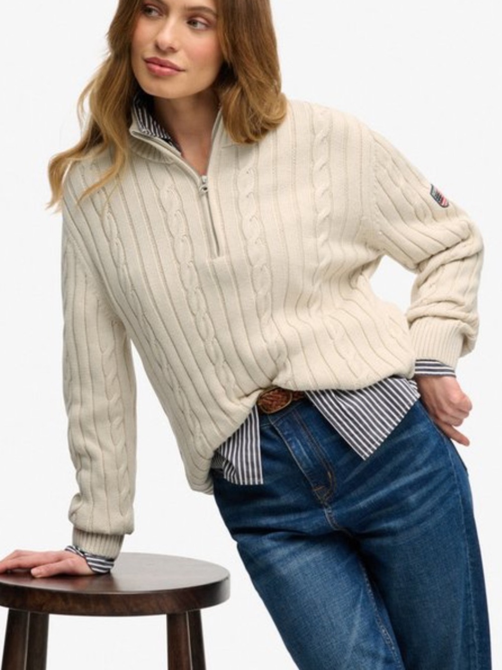 Superdry Cable Half Zip Knit oat Bran Woman’s